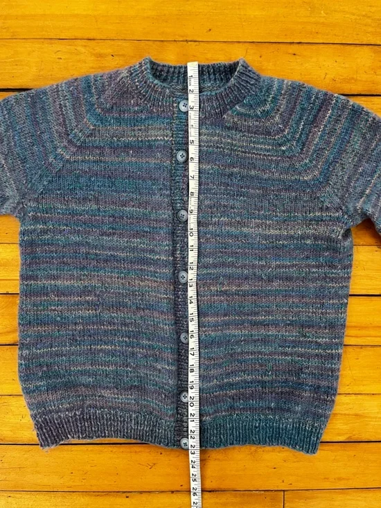 Handmade Heathered Wool Long Sleeve Cardigan, Size Medium - Picture 9 of 11